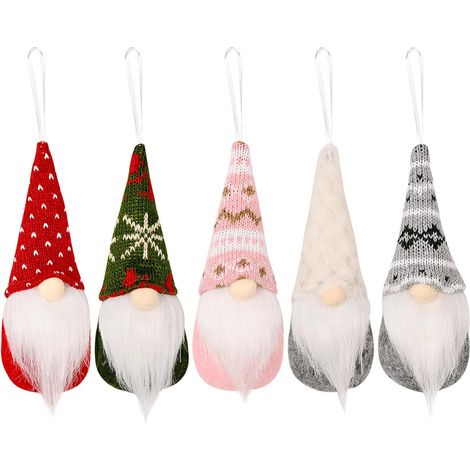 Lot de 5 Figurines de Lutin Noël, Décoration en Peluche Gnome de Noël (1/5)