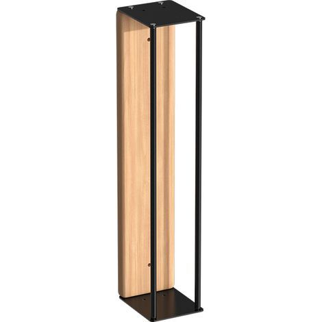Toallero de pared, con estructura de hierro negro y estante de madera, de 50 cm de largo. (1/4)
