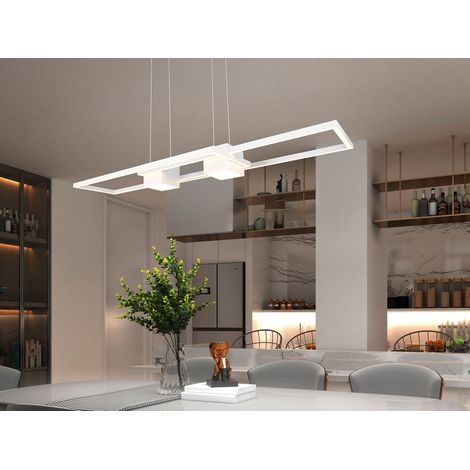 LED Pendelleuchte ALBANY Weiß mit Fernbedienung dimmbar lang, Breite 100cm