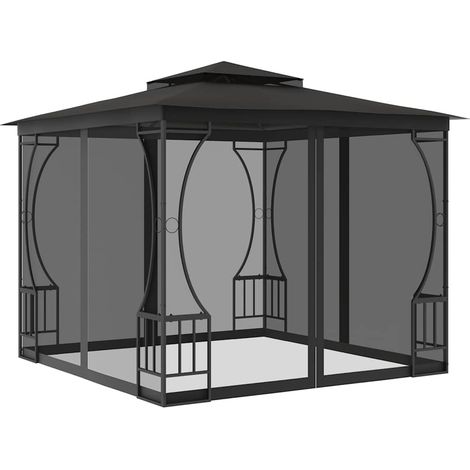 vidaXL Gazebo con Rete 300x300x265 cm Antracite (1/5)