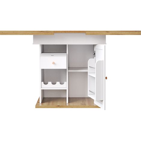 Table à manger extensible avec rangement intégré, 110-140×80×75 cm, blanc (1/5)