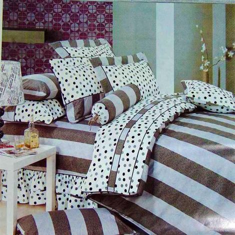 Elegante set di biancheria da letto in raso con righe marroni (1/3)