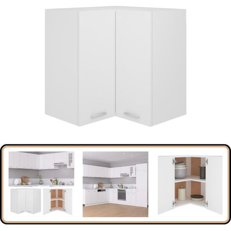 Armoire d'angle suspendue Blanc 57x57x60 cm Bois - Armoire D'angle - Meuble De Cuisine - Rangement Cuisine - Armoire Suspendu - Blanc