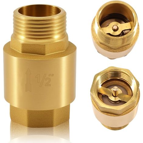 Clapet anti-retour en laiton 1/2" AG x 1/2" IG, DN15 avec filetage intérieur et filetage extérieur, clapet anti-retour vertical en laiton 1/2" pour conduite d'eau, chauffe-eau (1/5)