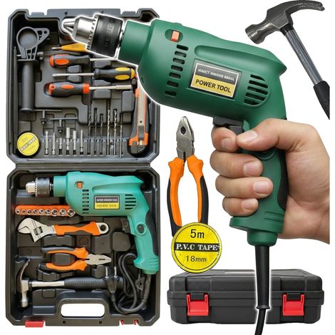 Taladro percutor, 550 W, kit de accesorios de 37 piezas, alimentación eléctrica, motor con escobillas, certificado CE. (1/5)