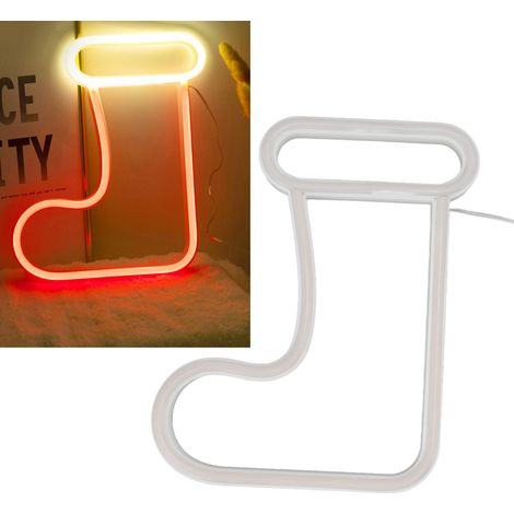 Lampe de Noël néon en forme de chaussette, boîtier à piles/USB, veilleuse décorative de bureau, lumière d'ambiance (1/5)