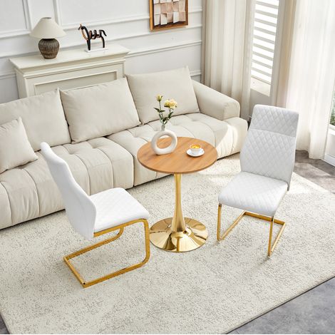 Runder Tisch- und Stuhlset 60 cm aus MDF, 2 weiße Stühle, goldener Sockel HAVRYA (1/5)