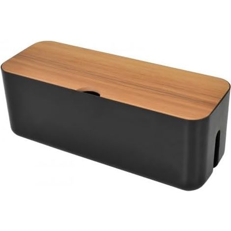 Boîte de Gestion des Câbles,Boite Cache Cable,Boite Rangement Cable en Plastique ABS avec Couvercle en Bambou pour Cachez Les Barrettes d'alimentation et Les câbles d'alimentation des Bureaux (Noir) (1/5)