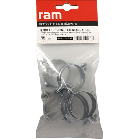 Sachet de 5 colliers simple métallique pour tube Ø38 - Ram (1/2)