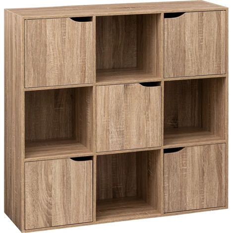 Pegane – Buffet en MDF imitation bois chêne – Dimensions 100.5 x 32 x 100.5 cm – 4 niches et 5 portes pour rangement optimisé (1/3)