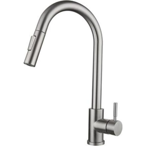 Robinet de cuisine avec douchette extractible Robinet d'évier de cuisine à arc élevé avec 2 modes de pulvérisation, robinet de cuisine commercial pivotant à 360° à levier unique en acier inoxydable, 1 (1/4)