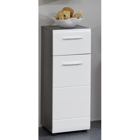 Unterschrank Badezimmer LISBOA-19 in Weiß Hochglanz mit Sardegna Rauchsilber, B/H/T: ca. 30/80/31 cm (1/5)