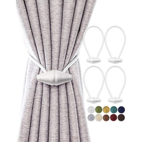 Embrasses de Rideau Magnétiques avec Aimant Plus Grand de Mise à Niveau, Paquet de 4 Retenues de Draperie de 48 cm pour Rideau Intérieur et Extérieur - Blanc