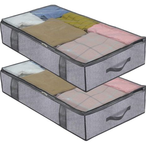 Graue Aufbewahrungstaschen mit großem Fassungsvermögen (2er-Set) und verstärkten Griffen für Kleidung, Bettwäsche, Handtücher, Decken, Schlafzimmer, Zimmer (1/5)