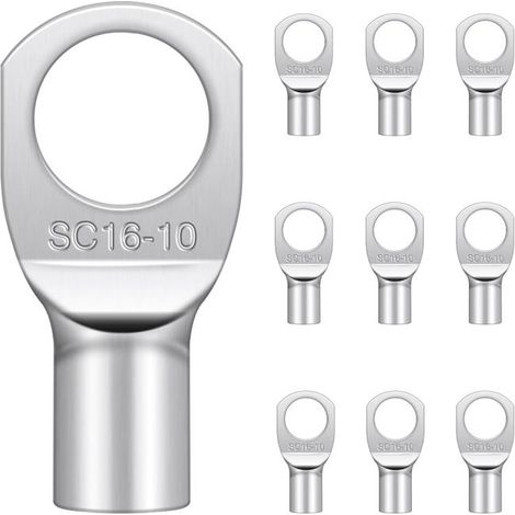 20 Pièces Cosses Tubulaires 16mm² M10, Hanibos Cosses Electriques Ronde à Œillet en Cuivre Étamé Cosse à Sertir 16mm², Cosses Annulaires 16mm² (1/5)