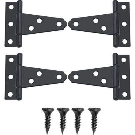4 Stück 44mm T-Scharniere, Abnehmbare Scheunentor-Scharniere, Türscharniere aus Metall mit 24 Schrauben (1/5)