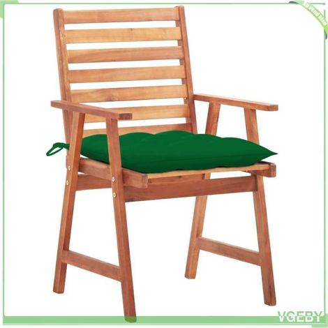 Lot de 3 chaises d'extérieur - FAFEICY - 3064367 - Acacia massif - Coussins imperméables verts - Contemporain (1/5)