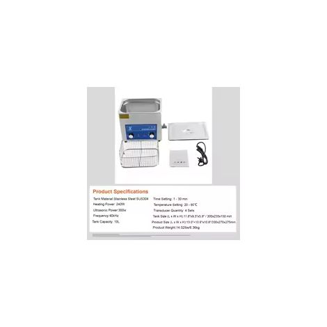 SIHAO 10L 40KHZ Nettoyeur à ultrasons avec chronomètre de chauffage pour bijoux Nettoyage Bouton Contrôle Bagues de lunettes Dentures Instruments de musique bleu