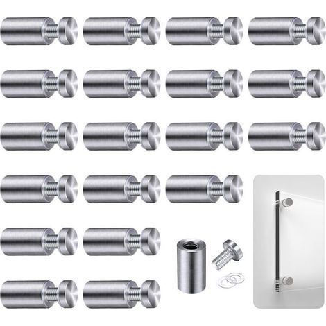 Entretoise, 20 Pièce Vis D'écartement, Verre Publicité Axe Entretoise Boulon Fix Verre Standoff Publicité, pour Plaques et Présentoirs de Signe,12x 25mm (Argent) (1/4)