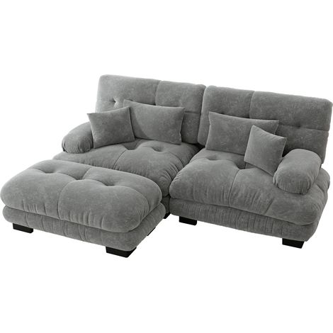 ELVMI Divano modulare angolare in Chenille, con pouf e 2 cuscini lombari, Grigio (1/5)