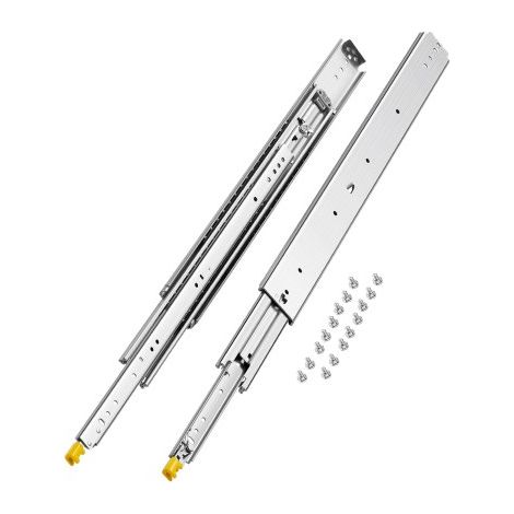1 Par de Correderas Dobles para Cajones de Extensión Completa, Carga de 226,8 kg, Rodamiento de Bolas con Riel Deslizante para Cajones de Montaje Lateral con Bloqueo, 843 x 76 x 19,5 mm (1/5)