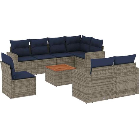 Maison Exclusive - 9-tlg. Garten-Sofagarnitur mit Kissen Grau Pol (1/5)