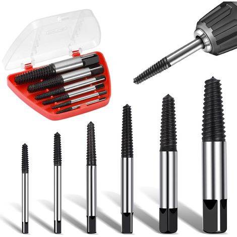 6Pcs Foret d'Extraction de Goujon Robuste Set, Extracteur de Vis Cassée en Acier à Haute Teneur en Carbone, Extracteur de Boulon Dénudées Avec Boîte de Rangement pour Goujon Endommagés (1/5)