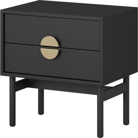 Table de Chevet - Table d'appoint - 55 cm - avec 2 tiroirs - Cadre en Acier Noir (1/5)