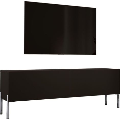 Meuble TV : Noir Mat / Noir Brillant, pieds Chrome, 140 x 52 x 32 cm (1/5)