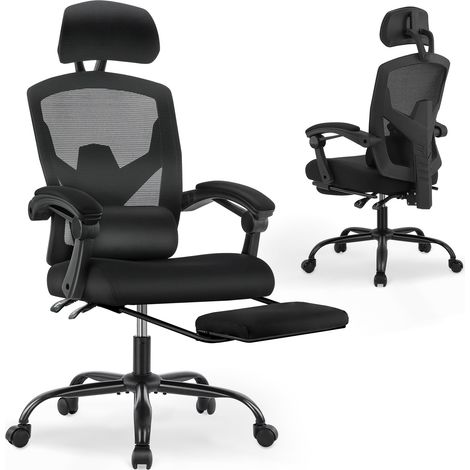 Chaise De Bureau Ergonomique Avec Accoudoirs Confortables - Équipée D'un Soutien Lombaire Confortable Et D'un Repose-Pieds - Convient Pour La Maison (1/5)