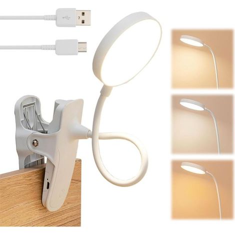 Lampe de Lit à Pince XH4000 – Rechargeable, 20 LED, 3 Modes + Intensité Variable, Col de Cygne Flexible 360° – Blanc (1/4)