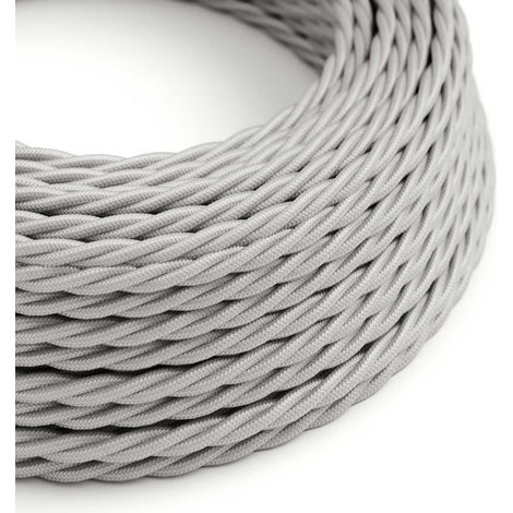 Creative-Cables, Cavo elettrico rivestito in tessuto, Sezione 2 x 0,75 mm², 50 m, Argento, Trecciato effetto seta