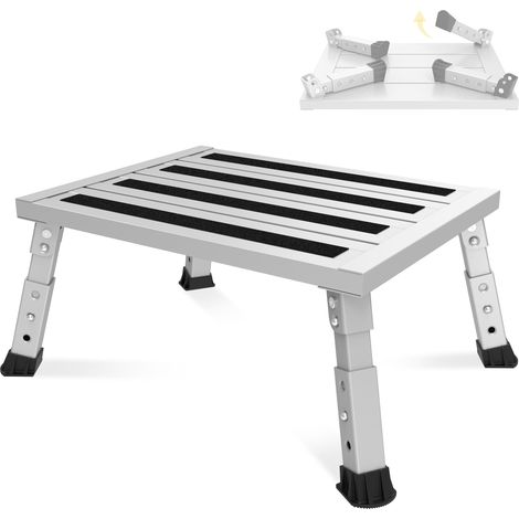 Escabeau pliant en aluminium - 1 marche - Plateforme de travail - Charge maximale : 454 kg - Pour camping, lavage de voiture, cuisine - Gris (1/5)