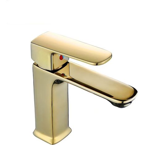 Brass square single-hole basin faucet for hot and cold water, bathroom vanity faucet, washbasin faucet with base plate, single hole - Titanium version