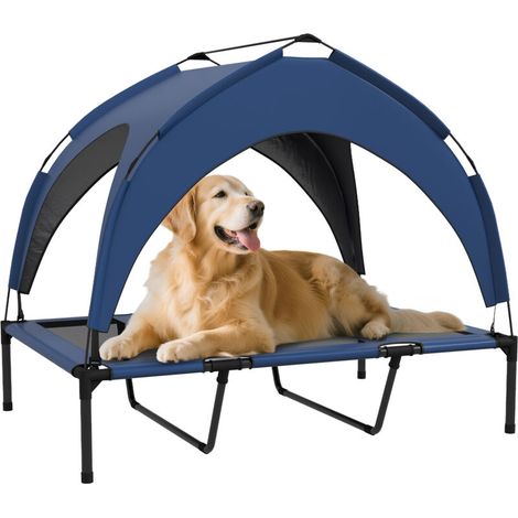 Lit surélevé rafraîchissant pour animaux de compagnie avec filet respirant lavable, pour grands chiens, 106 x 76 x 94 cm , Bleu foncé
