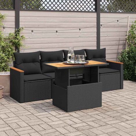 Set sofás jardín y cojines 5 pzas ratán sintético acacia negro vidaXL (1/5)