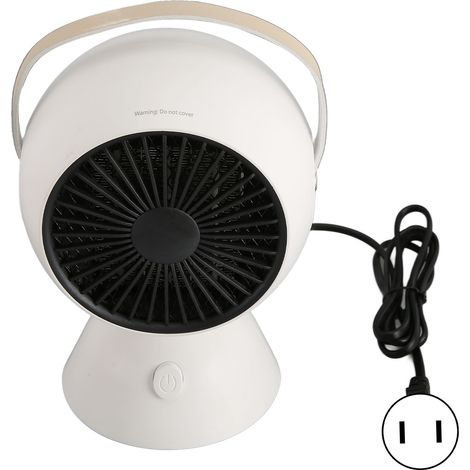 Mini chauffage soufflant portable silencieux 1300 W, chauffe rapidement et maintient une température constante. Idéal pour la chambre, le bureau ou un bureau. 100-240 V. Blanc et noir. Prise américain