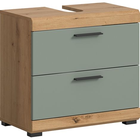 Badezimmer Waschbeckenunterschrank, 60 cm breit, in Artisan Eiche mit Salbei - SIROCO-158 (1/5)