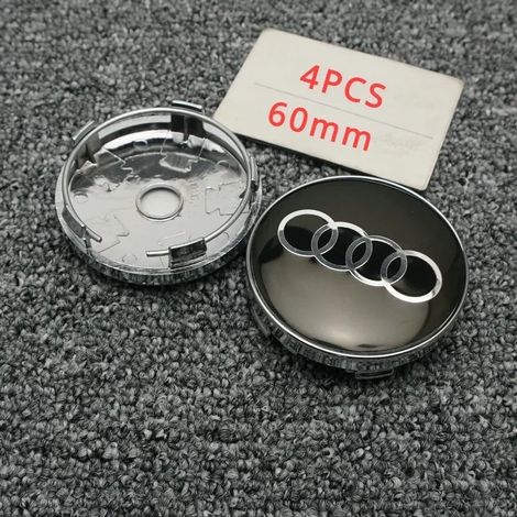 (Noir OOOO, Audi) - 4 enjoliveurs de moyeux en ABS noir brillant de 60 mm compatibles avec les modèles Audi A1/A2/A3/A4/A5/A6/A7/A8, Q2/Q3/Q5/Q7 (1/5)
