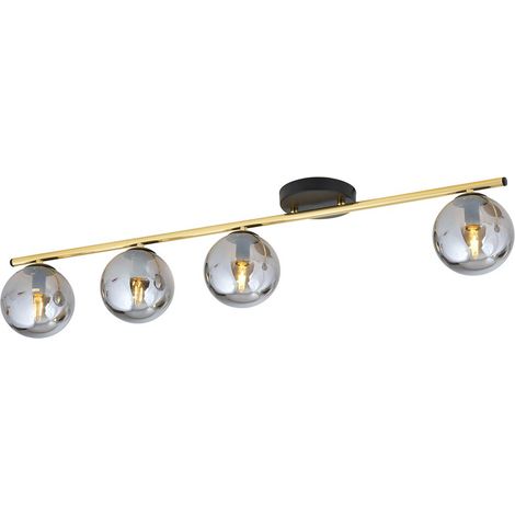 Lampada a Soffitto Monza, Acciaio verniciato a polvere, Vetro, Nero, Oro, Grigio, 100x20x14 cm