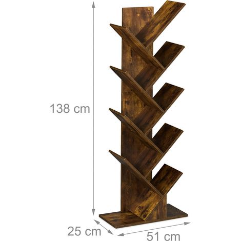 Libreria albero moderna soggiorno 138 x 51 x 25 cm 9 rami finitura opaca in truciolato marrone 130016485