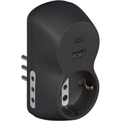 ADATTATORE B3 1 PRESA ST TED+2 10A CON USB GRIGIO (1/2)