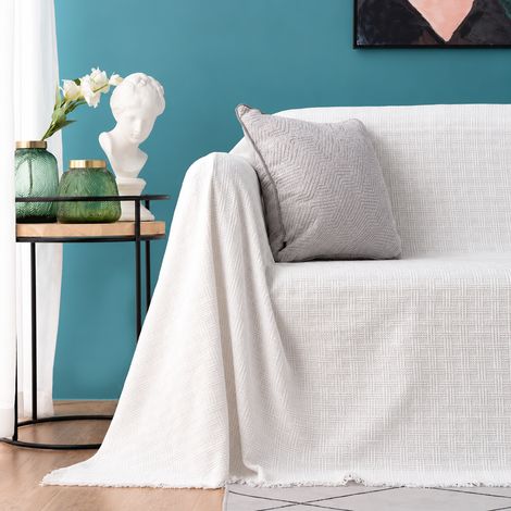 Plaid Jeté de Canapé Scandinave Jacquard Quadrillage Blanc 90 x 120 cm 30 × 22 × 1 cm 369 g – Livraison gratuite