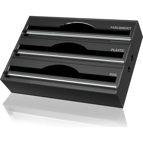 Acrylique Distributeur Papier Aluminium/Film Alimentaire avec Coupe,Distributeur D'Organisateur d'emballage en Papier Parchemin en Aluminium pour Tiroir De Cuisine, 3 Fentes （Noir）-