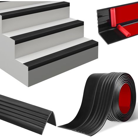 Profilé nez de marche escalier autocollant 1 m Antidérapant marches d'escalie en caoutchouc Protection des bords d'escalier en forme de L pour usage intérieur/extérieur (50×25 mm, noir) (1/5)