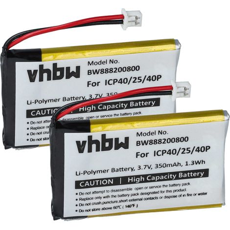 vhbw 2x batteria compatibile con Sena SMH-5 auricolari cuffie wireless (350mAh, 3,7V, Li-Poly) (1/4)