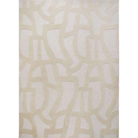 Tapis salon graphique en polyester recyclé écru 160x230 – Motifs en relief – Épaisseur 1 cm – Certification OEKO-TEX® – Thedecofactory
