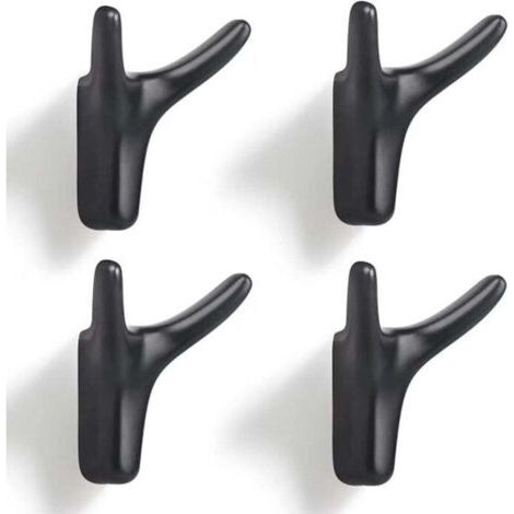 4 Piece Double Hook Wall Hanger, Sturdy Zinc Alloy Wall Hanger, Solid Door Hanger for Entryway, Bedroom, Living Room, Kitchen (Black 666338mm) (1/4)