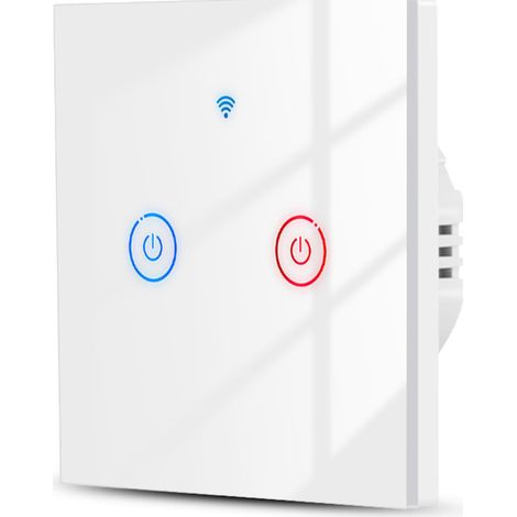 Interrupteur tactile intelligent WiFi Interrupteur d'éclairage 2 groupes blanc, sans neutre+avec neutre Méthode de câblage double Fonctionne pour Alexa/Google Home Télécommande (1/5)