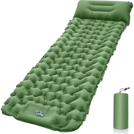 Matelas de Camping Gonflable, Ultraléger Imperméable Pliable Tapis de Couchage, Coussin d'air avec Oreiller pour Camping, Voyage, Plage (196 x 68 x 8 cm)-Vert olive (1/5)